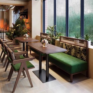 Retro Theme Western Food Cafe Solid Wood Table and Chair Combination Internet Celebrity Restaurant Sofa Booth Hotel Table Commercial