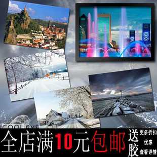 Free Shipping Building Style Snow Scenery City Poster Decorative Painting Kraft Paper Photo Frame Photo Paper Framed Picture Hanging Photo Frame Wall