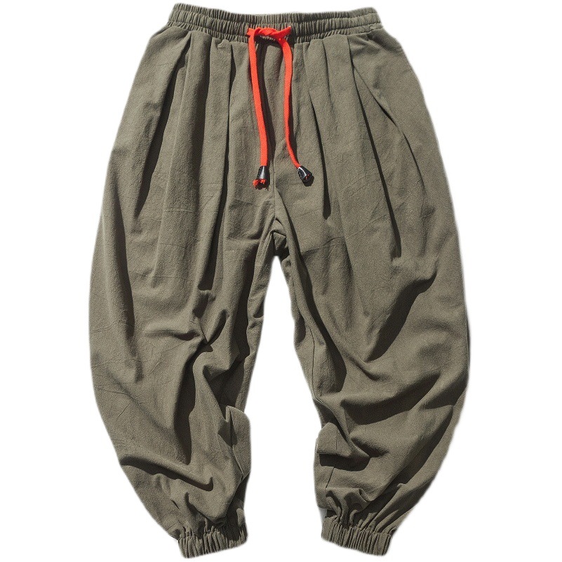 Comercio exterior 2023 nuevos hombres bloomers sueltos pantalones de algodón y lino atados al tobillo pantalones de pierna ancha para hombres harén pantalones atados al tobillo al por mayor
