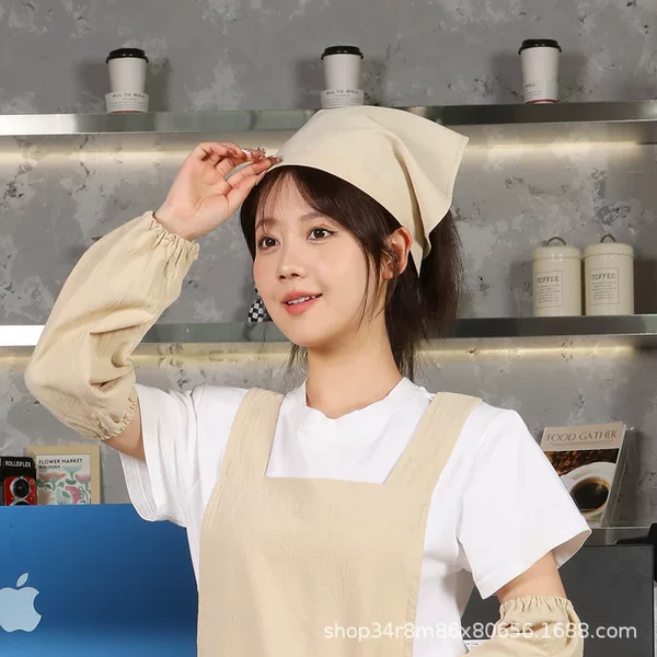 Headscarf Triangle Scarf with Velcro Fastening, Japanese-Style Work Uniform for Service Staff, Korean-Style Printed Logo Hat, Chef's Hat