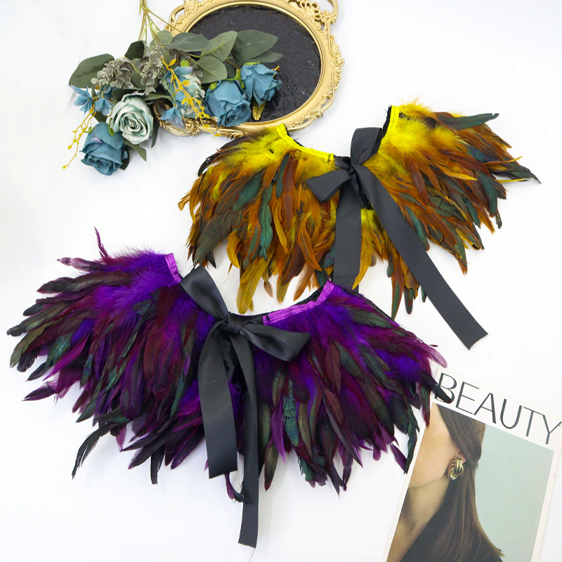 Ventas transfronterizas calientes de Halloween nuevos góticos plumas sopa oscuras espectáculo de baile vestido accesorios de desfile