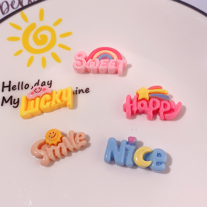 Accesorios de resina de placa de arco iris brillante DIY pegamento de crema caja de teléfono móvil adornamiento de cabello botón de zapato broche adornamiento de placa inglesa