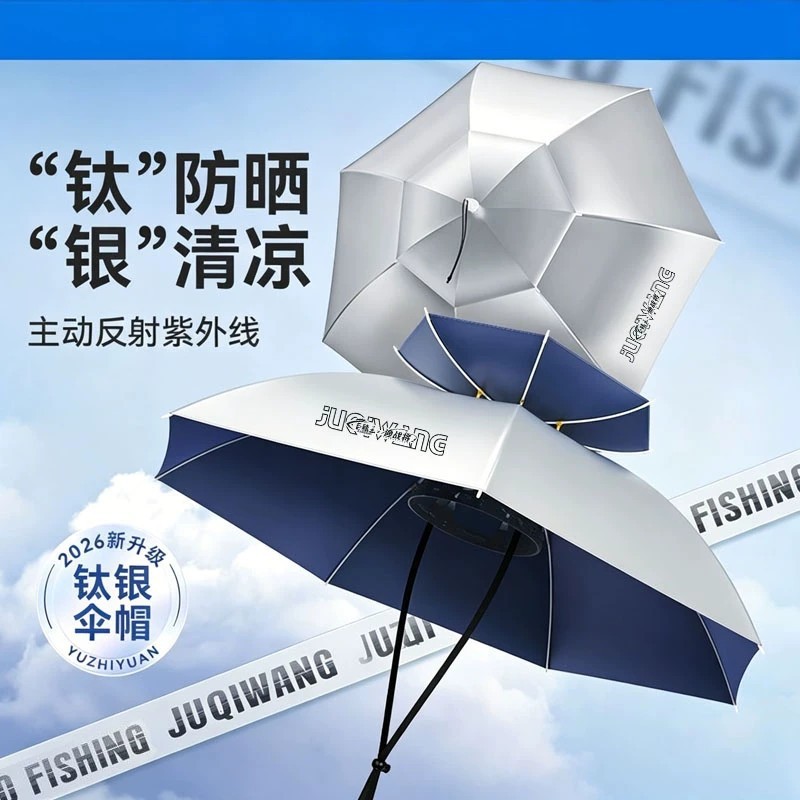 Double-layer windproof and rainproof fishing umbrella hat, head-mounted umbrella, sun protection, foldable head umbrella hat for outdoor sunshade and fishing