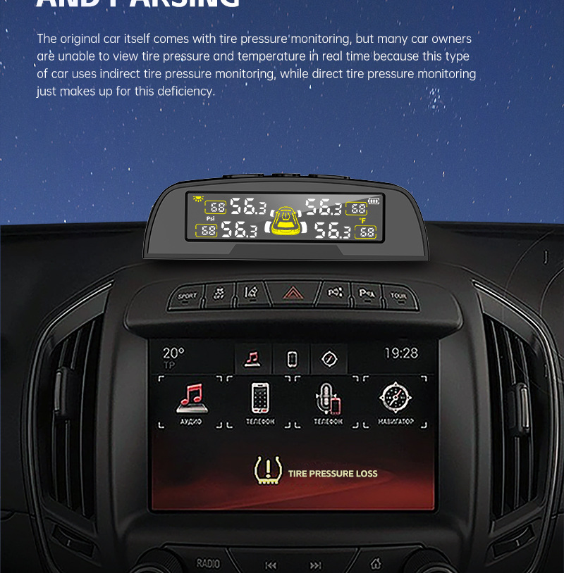 T22 Built-In Tire Pressure Monitor, External Universal Tire Detection Device for Cars, Wireless Solar-Powered Tire Pressure Monitor