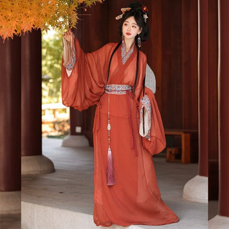 新しい夢の時代の戦国ローブ、馬山と楚の墓の復元、毎日のストレートローブ、伝統的な大人の漢服、女性のテールが大きく拡大|undefined