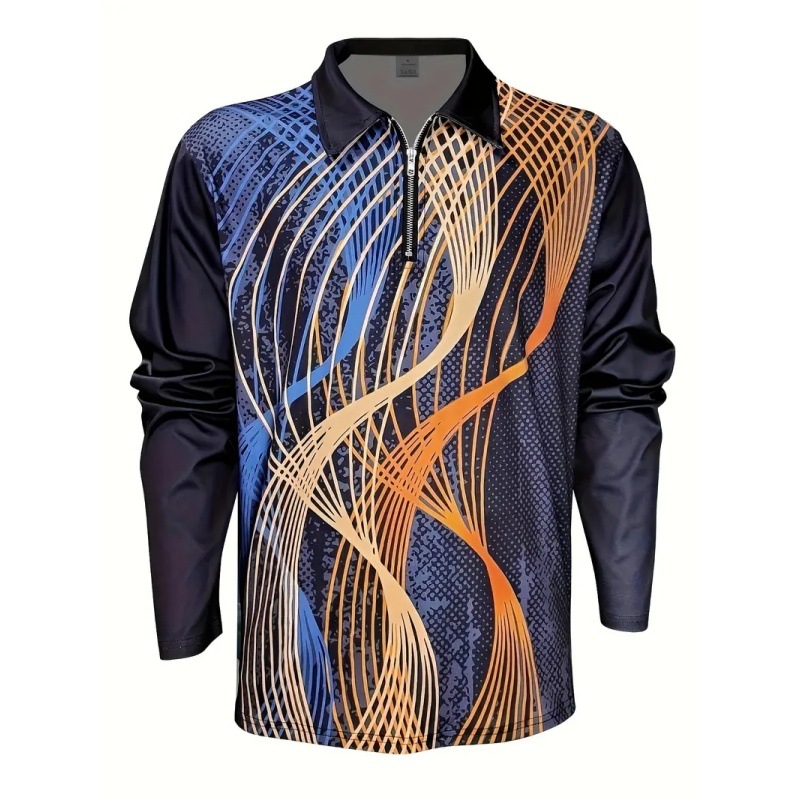 2024 venta caliente transfronteriza impresión 3D de los hombres de primavera y otoño de manga larga solapa suelta cremallera camisa POLO venta directa de fábrica