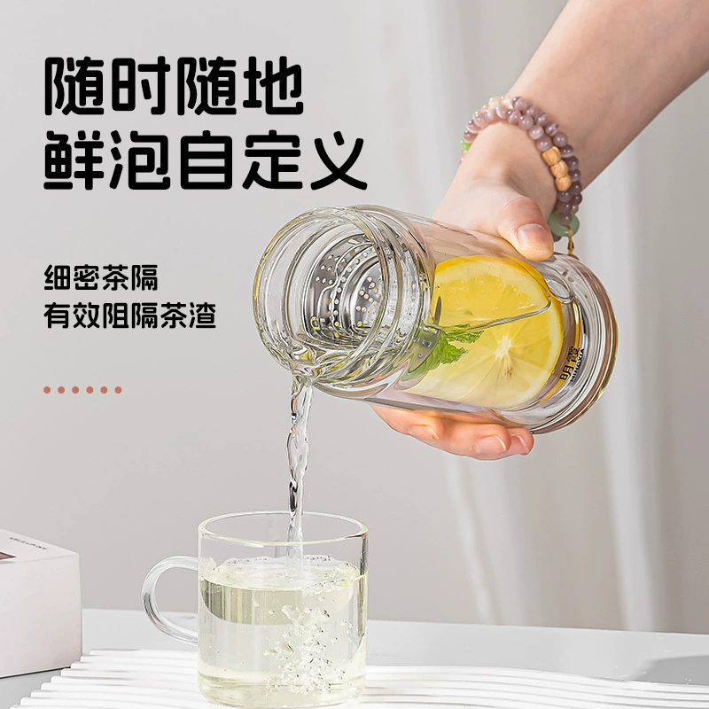 Чайная чашка Mingxia, двухслойная стеклянная, компактная, офисная, для питья, эстетичная, модная, автомобильная, из боросиликатного стекла