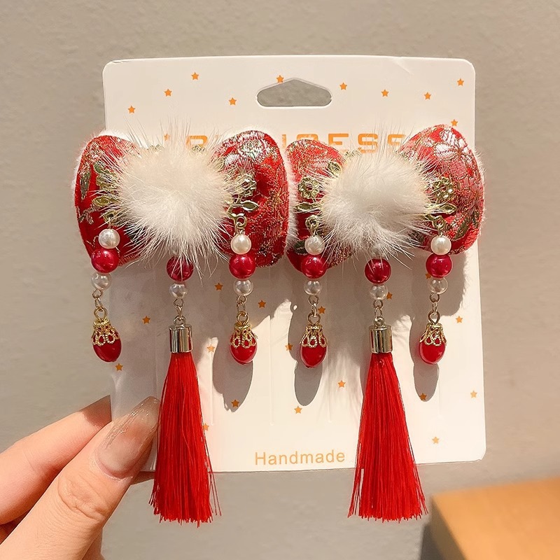 Horquillas Tradicionales Chinas para Niñas de Aleación y Terciopelo para Año Nuevo Chino