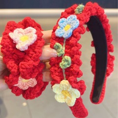 Retro Children Headband Hand-knitted Hairband Literary Cute Girly Heart Cable Flower Wide Headpiece Accessory