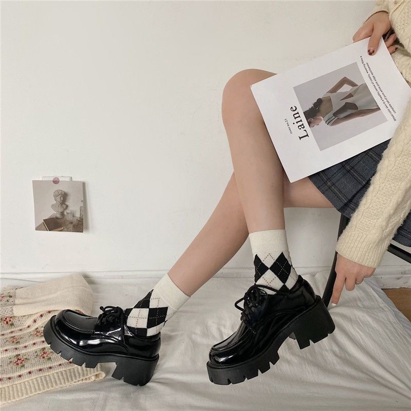 35-43 Large Size Women's Shoes British Style Leather Shoes for Female Students Thick-Soled Chunky High-Heeled Loafers 41 Japanese Style Jk Single Shoes