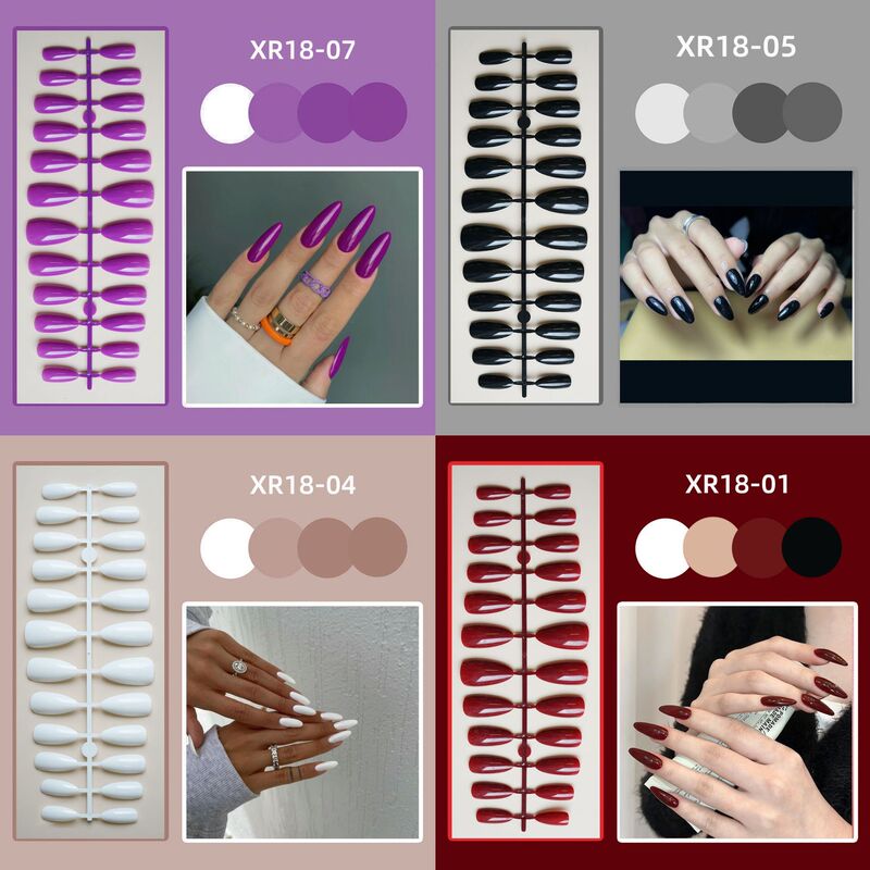 [Pack] Almond Armour Bright Face Solid Color Nail Patch Fake Nail Finished 24 Pieces Wearing Armour Pieces Wholesale