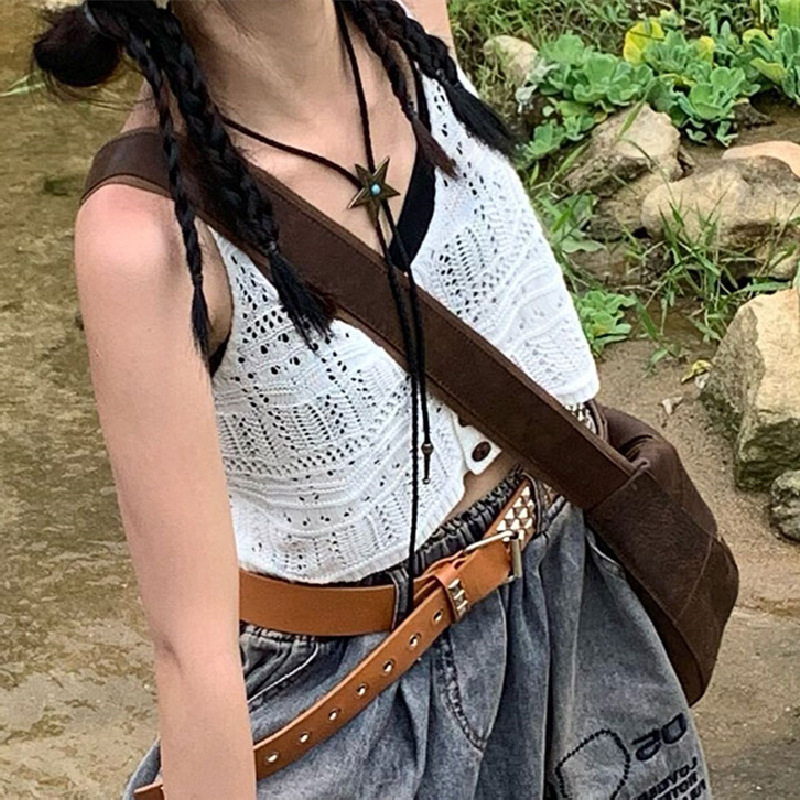 2210106 (1) 一绳多用搭配款皮革编织项链复古松石星