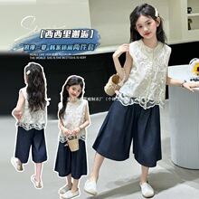 女童2026新款牛仔裤蕾丝套装刺绣乐蜜豆背心款马甲2512刺绣马休闲