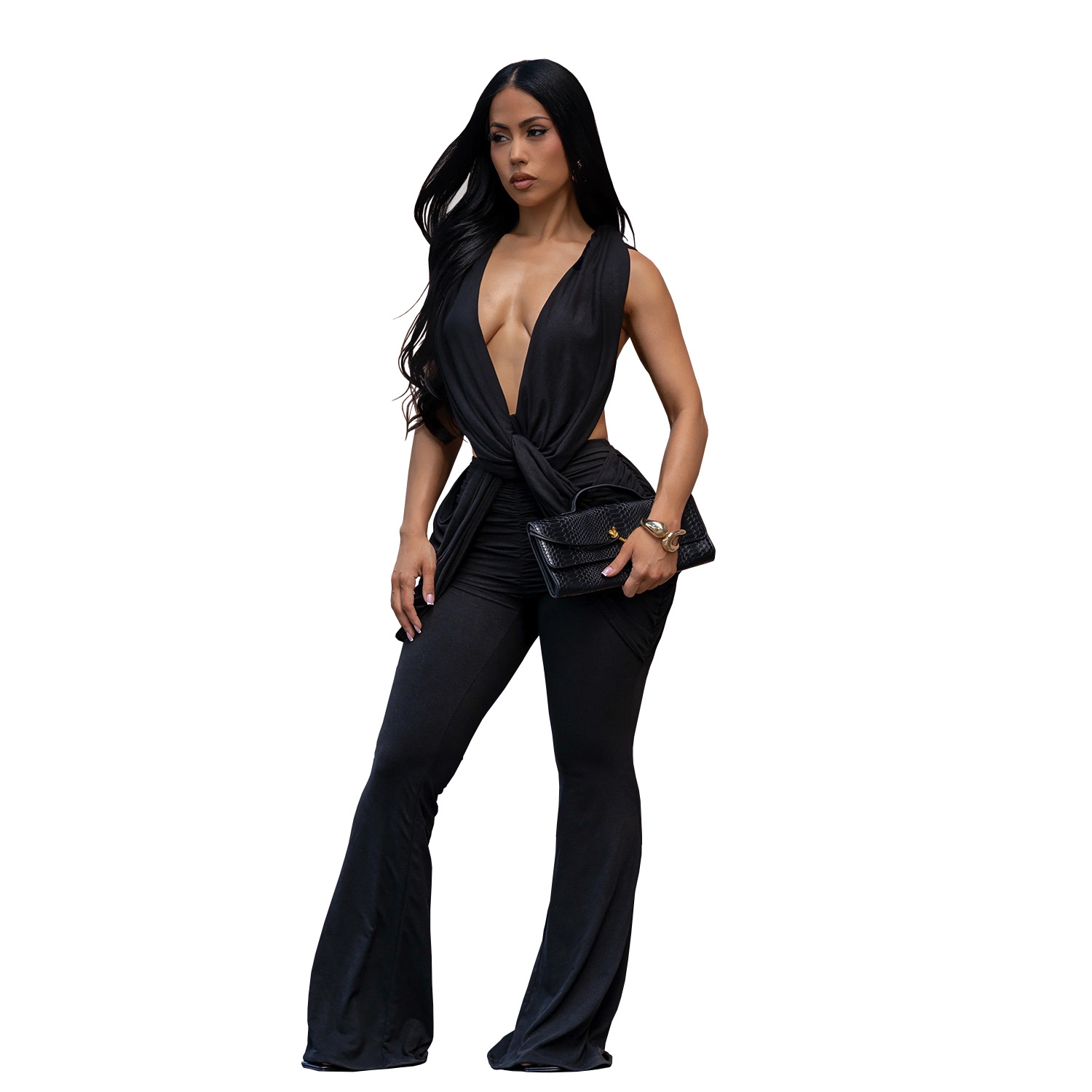 C7722 Aliexpress transfronterizo Amazon Europa y América moda femenina sexy de espalda descubierta de color sólido bolsas de caderas delgadas image 7