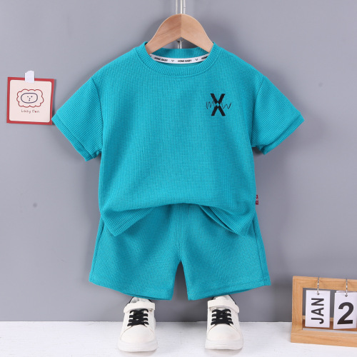 New summer clothing for children and middle-aged children, boys' casual short-sleeved shorts, children's round neck T-shirts, children's clothing two-piece wholesale