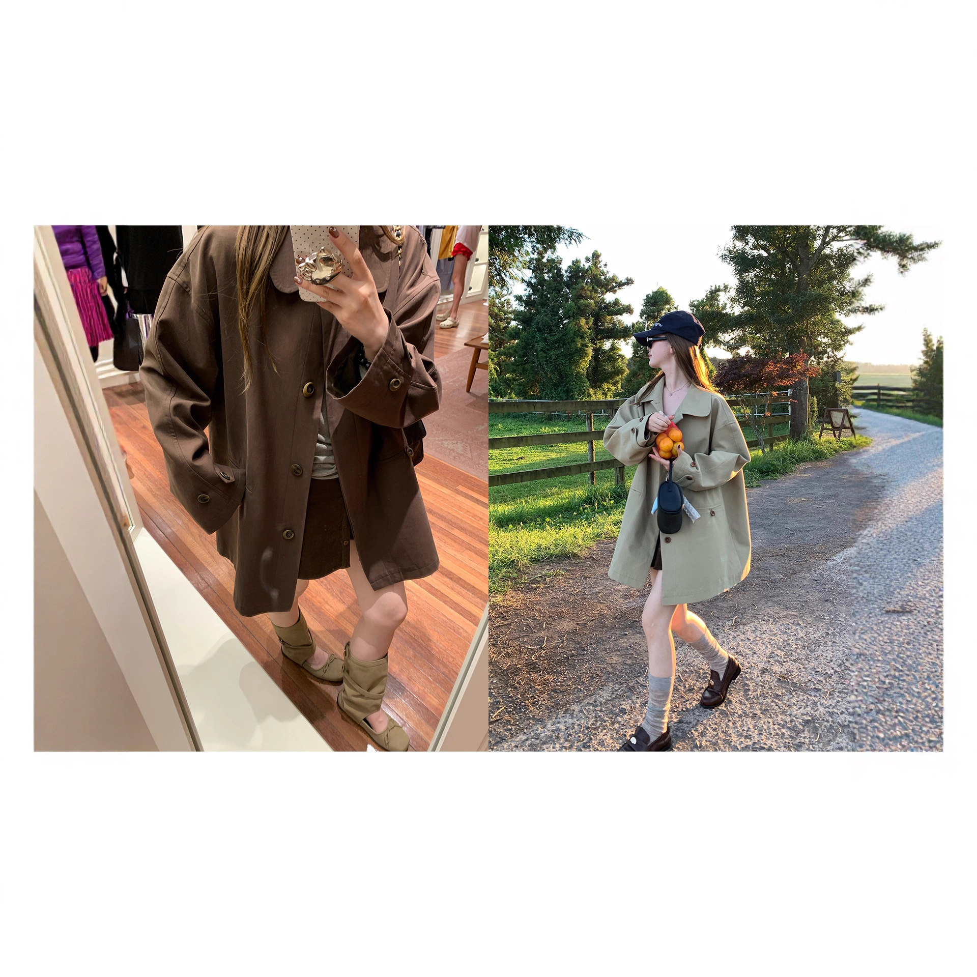 Im to Notting Hill Corner' Full-Texture Korean Lapel Mid-Length Windbreaker Jacket for Women in Autumn