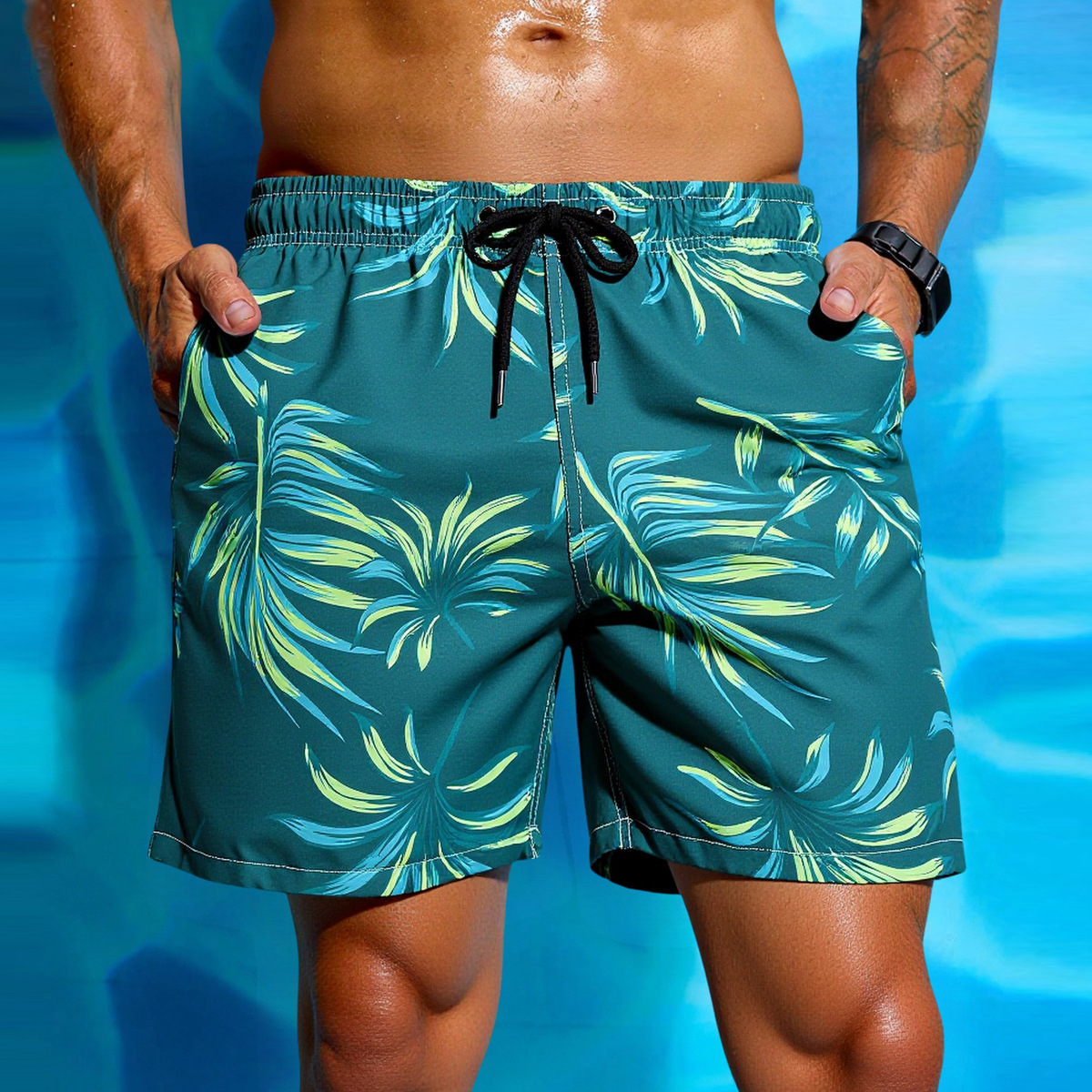 Printed Beach Pants with Lining Waterproof Quick-Drying Swimming Trunks Amazon Seaside Vacation Hot Spring Casual Shorts for Men