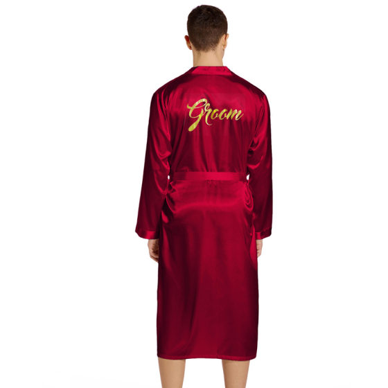 Amazon Bronzing Groom Wedding Morning Gown Spring and Autumn Long Men's plus size Cardigan Home Nightgown