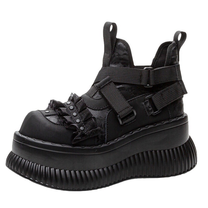 Original Mesh Dark Gothic Lolita Thick-Soled Platform Mary Jane Shoes Lace Lolita Sweet Cool Small Stature Big-Toe Shoes