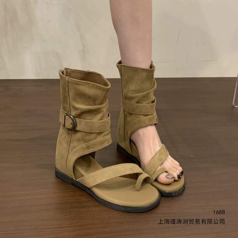 Extremely stylish flat-soled retro slip-on stacked sandals for women, summer 2026 new model, suitable for travel and vacation, Roman sandals and short boots Extremely stylish flat-soled retro slip-on stacked sandals for women, summer 2026 new model, suitable for travel and vacation, Roman sandals and short boots