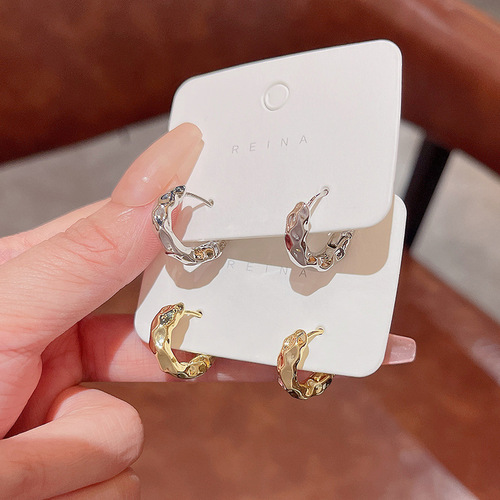 S925 Silver Needle Minimalist All-Match Elegant Pleated Texture Ear Studs & Clips for Women — Instagram-Fashionable, High-End Design Earrings