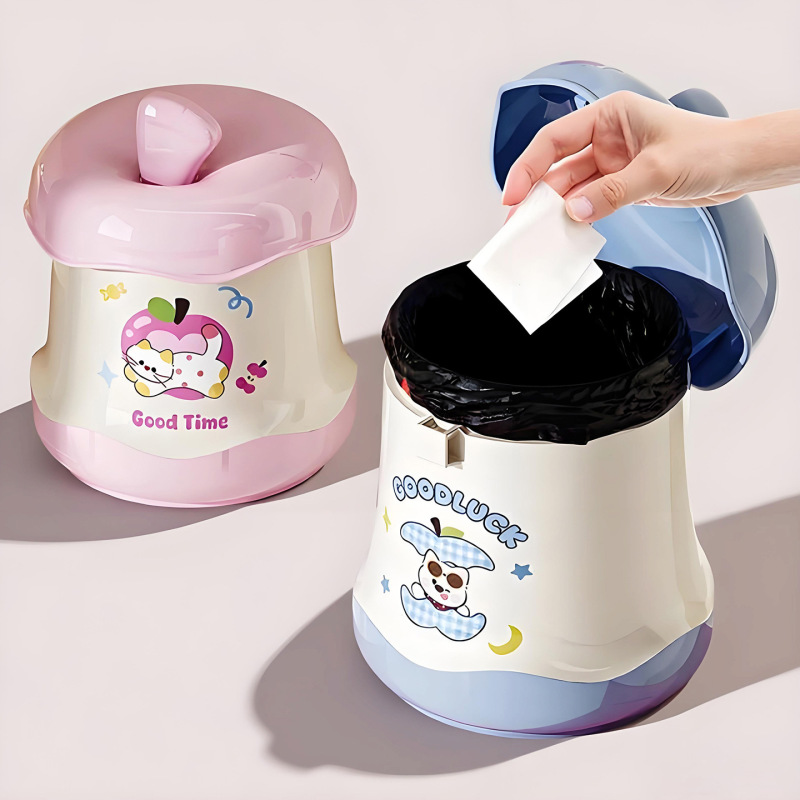 Desktop Trash Can, Washbasin, Bathroom Storage Box, Waste Towel Storage Bin with Lid, Household Creative Trash Bin