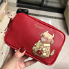Fortune Tau new pattern genuine leather Female bag Chinese Red Color female Messenger Litchi One shoulder Inclined shoulder bag Versatile Small square package