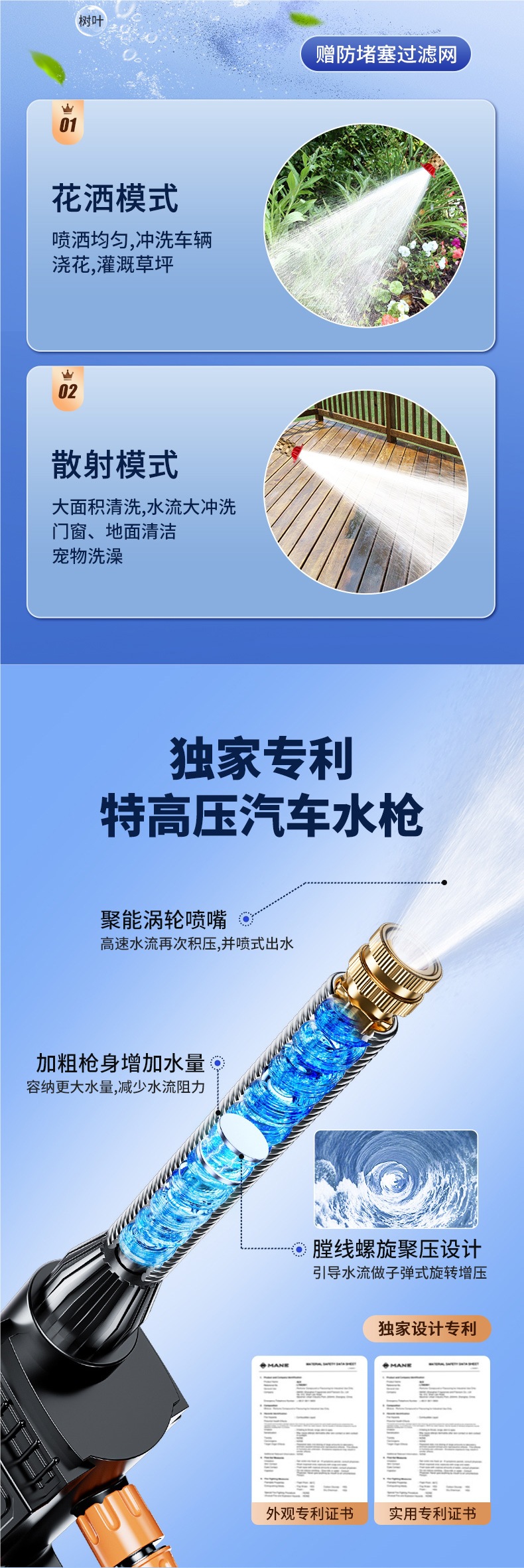 High-Pressure Water Gun for Car Washing, Household Car Washing Machine 220V, Powerful Cleaning Machine for Vehicles, Wireless Super Strong Copper