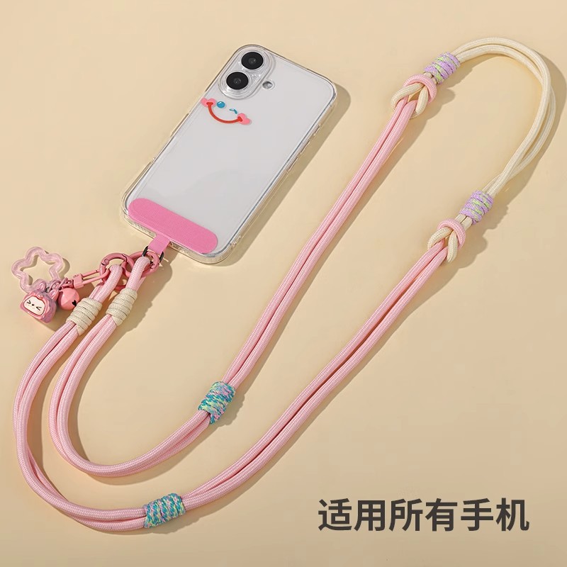 Versión coreana de la muñeca de cuello colgante de mensajero desmontable cordón de teléfono móvil de tres usos costura tejida cuerda resistente anti-pérdida colgante de dibujos animados