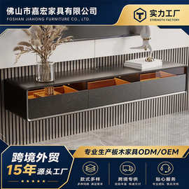 轻型豪华高端黑色悬挂式电视柜带灯客厅家用储物柜现代简约收纳柜