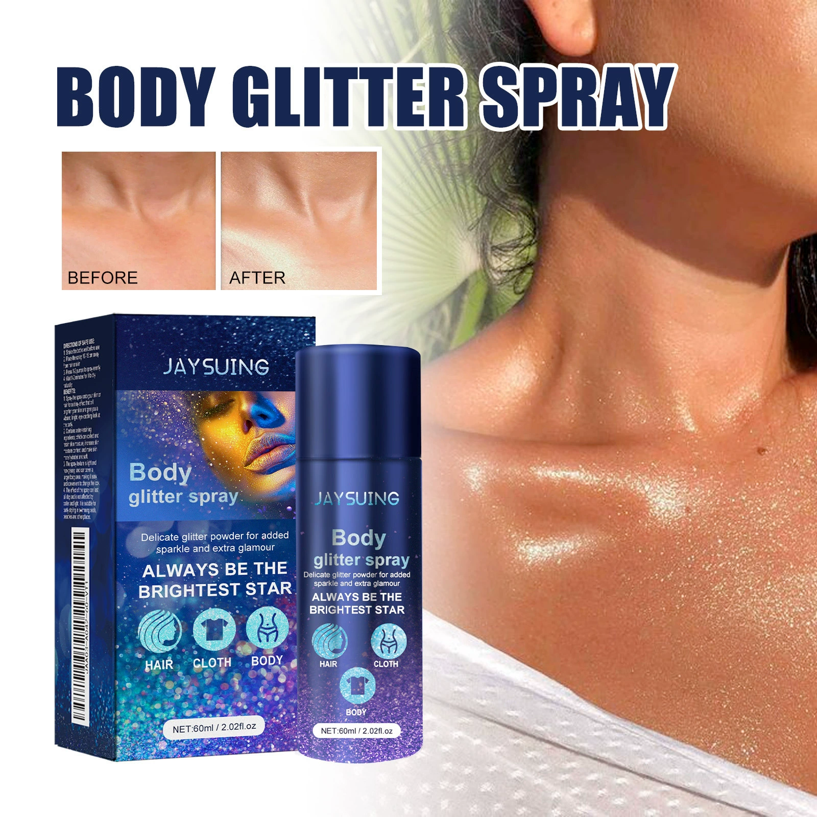 Спрей с блестками Jaysuing для лица, тела, ключицы, волос, спрей для вечерней атмосферы, осветляющая блестящая пудра