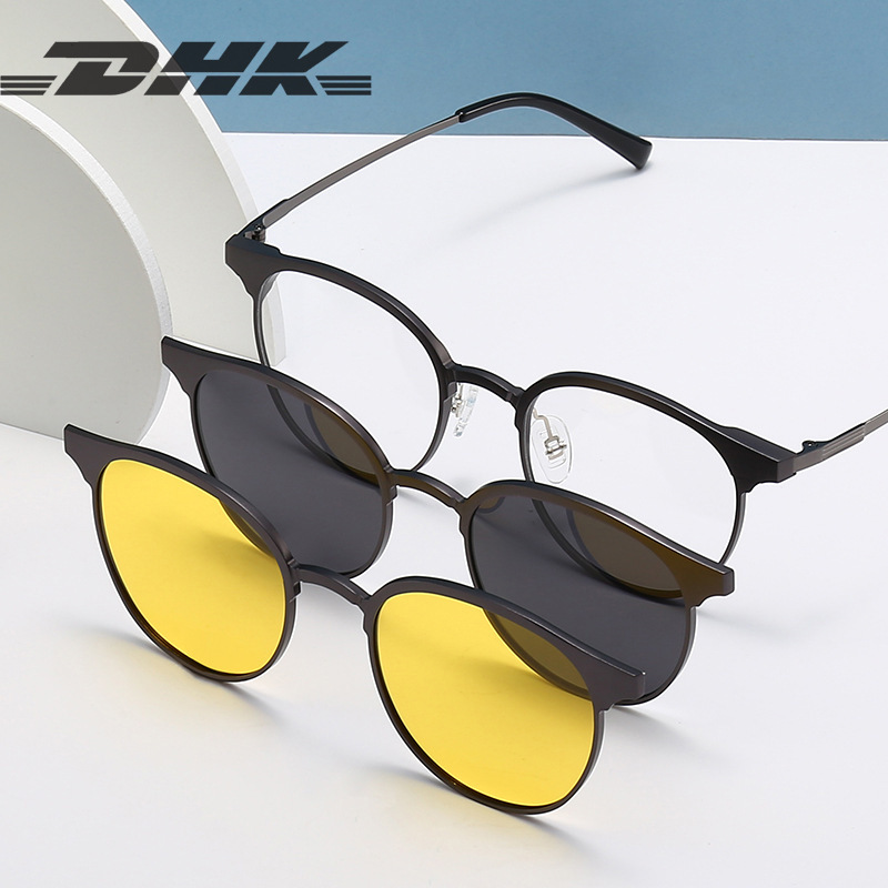 Aluminum Magnesium magnetic glasses round frame 5012 polarized sunglasses titanium night vision glasses frame men's and women's myopia glasses frame set glasses