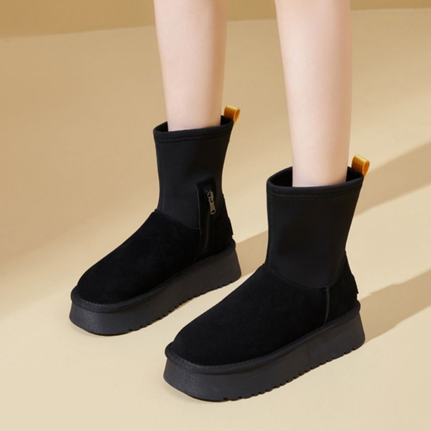 Botas de nieve para mujeres otoño y invierno 2024 nueva moda simple en una sola calentamiento anti-deslizante zapatos de algodón casuales