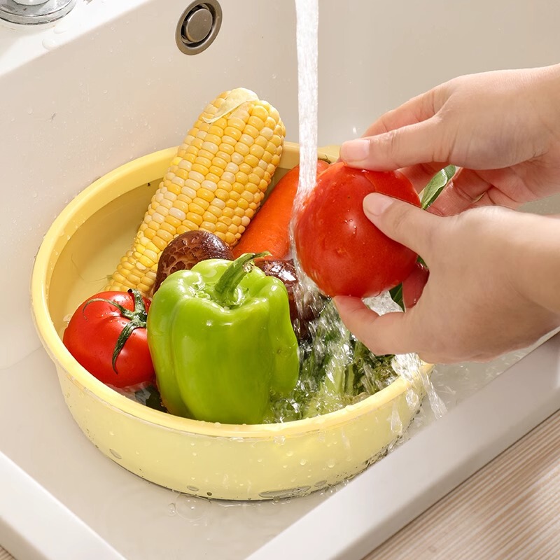 二層野菜洗い桶排水バスケット多機能キッチン家庭用新しいフルーツプレートリビングルーム野菜洗いバスケット|undefined
