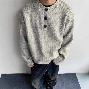 American Retro Henry Collar Sweater Men's Spring and Autumn Lazy Style High-grade Knitted cleanfit Jacket