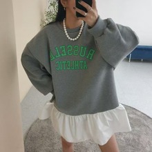 2025秋冬新款韩式减龄荷叶边拼接撞色设计款印花字母宽松连衣裙