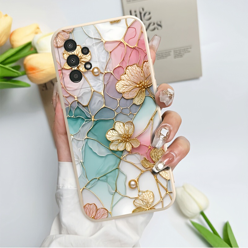 Suitable for A07 Samsung S25Ultra Mobile Phone Case A16 Golden Lotus Leaf A72 Pattern A90 Protective Case S24 Soft Tpu