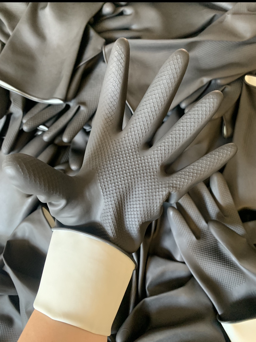 高侒GA50406加厚加长防滑工业橡胶手套耐磨防水劳保黑色乳胶手套