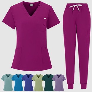 Factory Direct Sales Hospital Hand Washing Clothing Set Wholesale Dental Clinic Operating Room Nurse Uniform Short-Sleeved V Neck Scrubbing Clothing