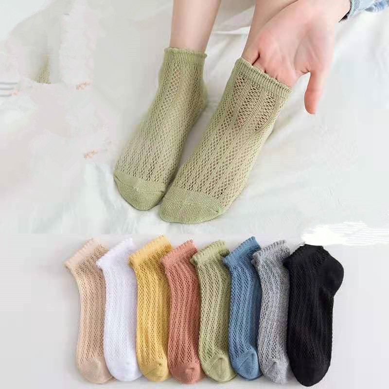 Mesh socks women's socks cotton mesh lace air conditioning socks thin Japanese summer solid color hollow net socks wholesale