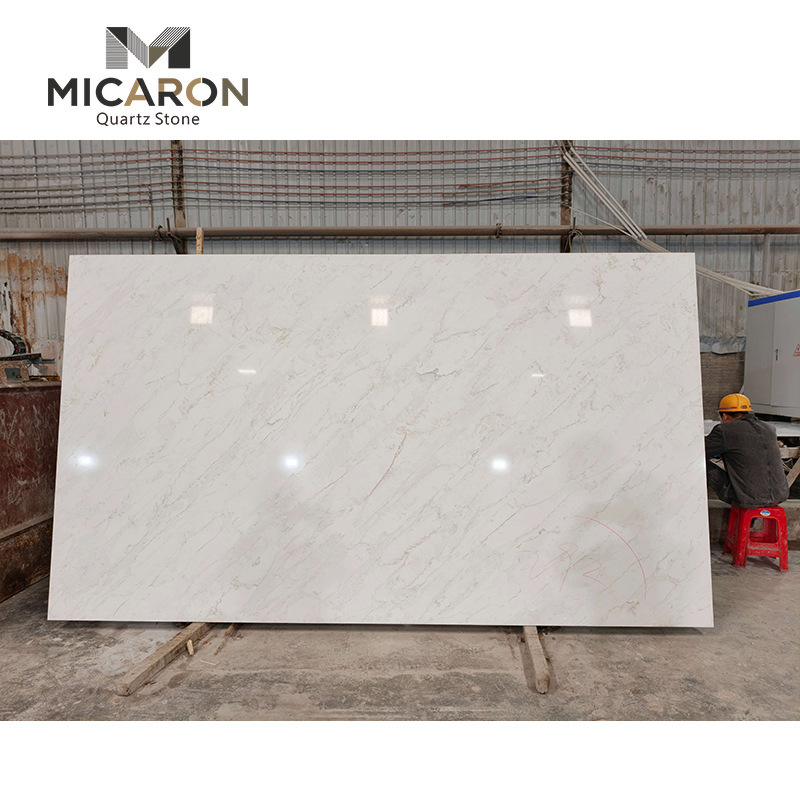 White Calacatta Quartz Bathroom Countertop, Customizable Sizes, Polished, Factory Wholesale