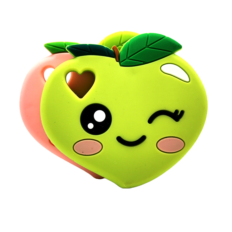 實力工廠跨境母嬰矽膠兒童水果牙膠 嬰幼兒桃子磨牙棒玩具批發