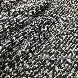 粗纺小香风连衣裙外套布料 黑色 薄 特种纱编织面料 批发
