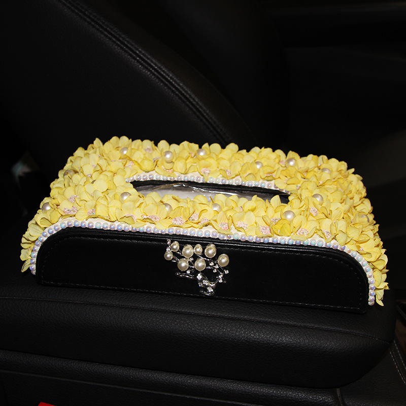 Caja de pañuelos para coche Caja de dibujo de papel para coche Flor Decoración de coche Caja de dibujo de perlas Caja de papel Portaholito de servilleta para coche creativo image 7