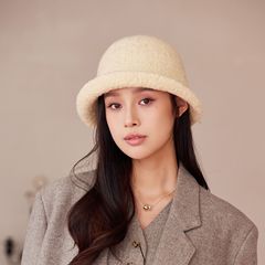 新款纯色卷边渔夫帽女秋冬季毛绒保暖盆帽户外针织时尚气质帽子潮