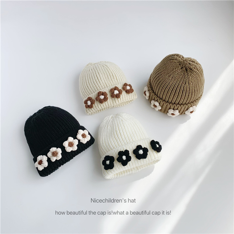 Unisex Flower knitted hat ins style women's fall everything autumn winter parent-child warm woolen hat_voghion.com