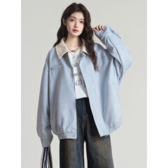 2025春春秋新款复古刺绣夹克外套女通勤翻领宽松棒球服开衫上衣潮