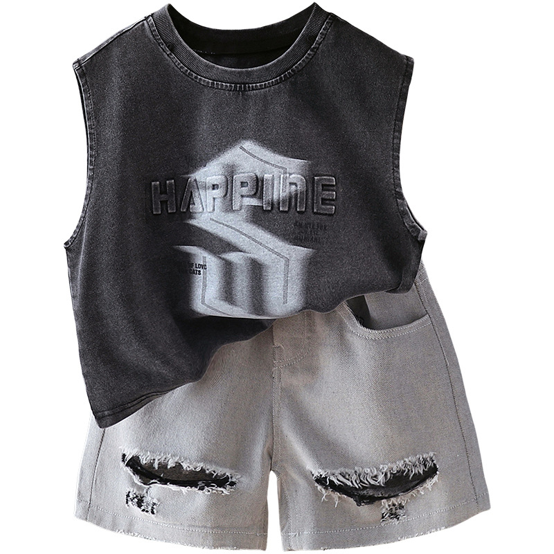 7399 Traje de chaleco de verano para niños 2025 Nuevo estilo de verano para niños Ropa sin mangas de moda de verano hermoso traje de dos piezas de verano