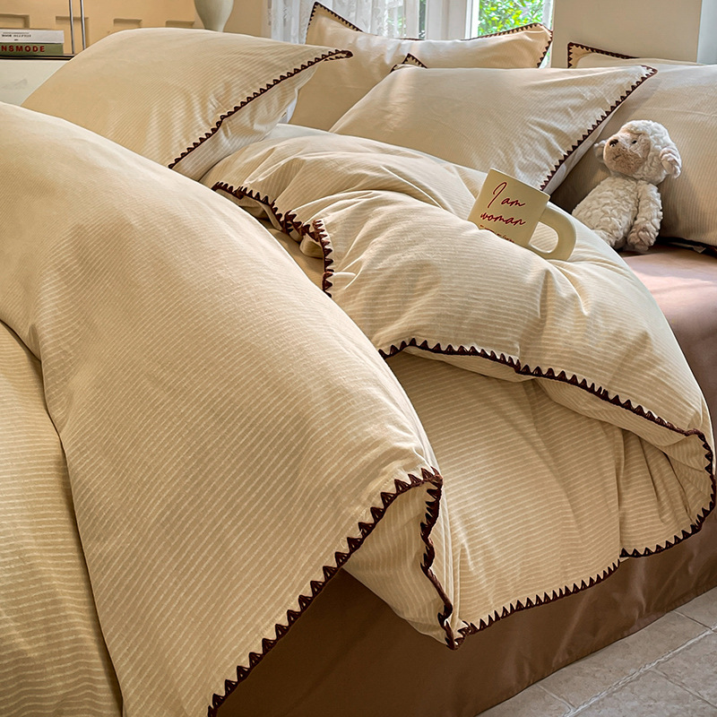 100% algodón conchas bordes gruesos cuatro piezas de una sola cama dormitorio de tres piezas de algodón superior colcha de cama suave