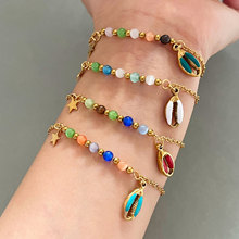 跨境欧美2025原创新品猫眼石滴油贝壳手链时尚气质百搭不锈钢手链